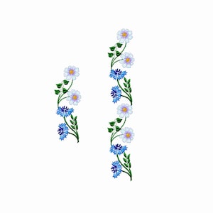 Flowers machine embroidery border design. Cornflower, chamomile pattern