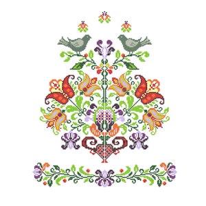 Folk machinehandborduurontwerpen. Bloemen kruissteekpatroon.