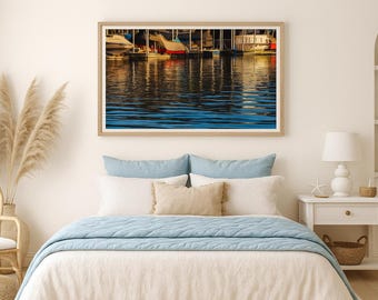 Marina Reflections Photography Print | Colorful Nautical Wall Art (Digital Download)