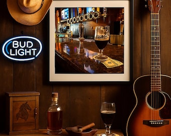 Fotografia di una scena di un bar di birra scura: arredamento rustico da pub (download digitale)