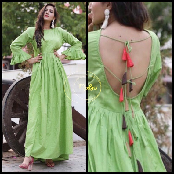 Mahru Designer Deep Back Dress With Colourful Tassels Etsy