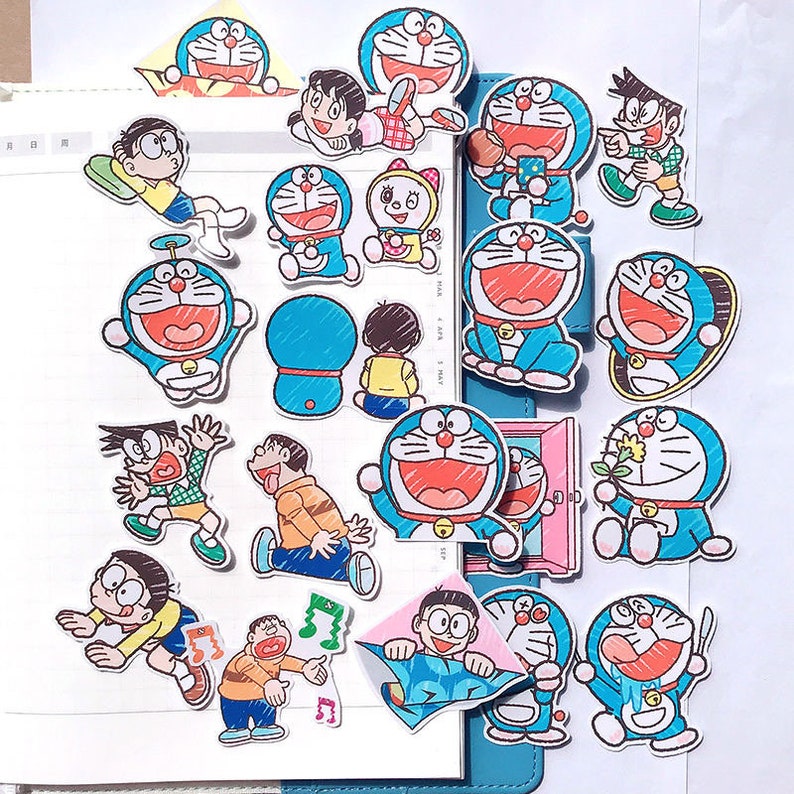 22 pcs Cartoon Cute Japanese Doraemon  Vinyl Stickers  Pack 