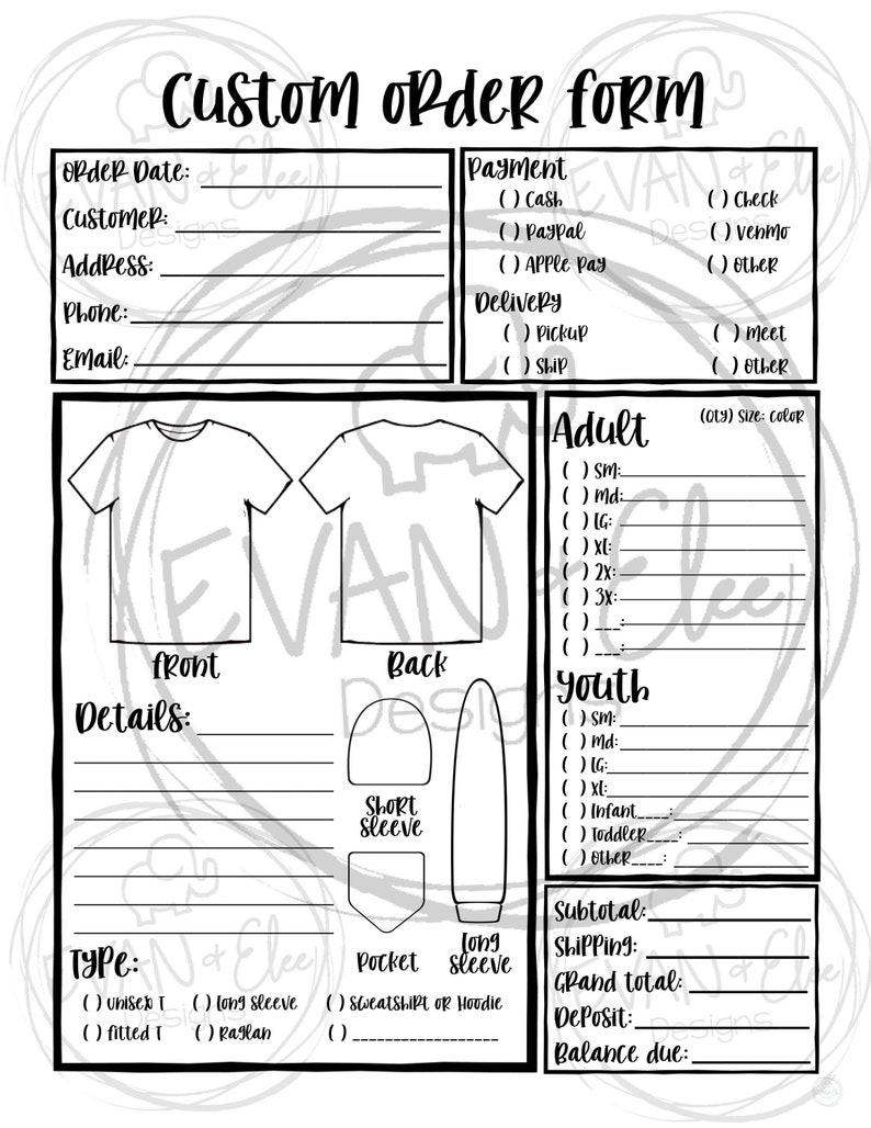 Custom Shirt Order Form PNG File For Instant Digital Etsy