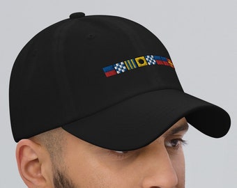 Dad hat with ENGINEER spelled out in nautical semaphore flags