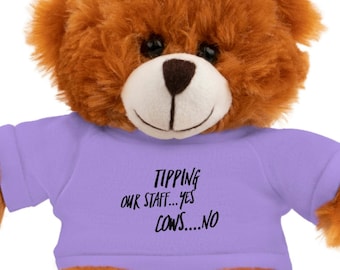 Funny Tip Jar Animales de peluche con camiseta, lindos letreros de tarro de punta, frascos de propinas creativas