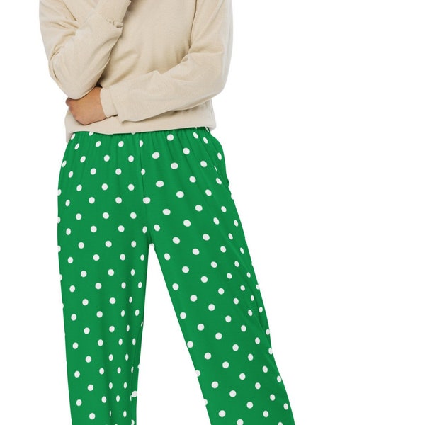 Green With White Polka Dots All-over print unisex wide-leg pants