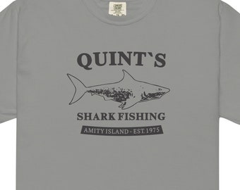 Men's Funny Fishing heavyweight t-shirt, Boating Shirt, Quint's Shark Fishing Est 1975