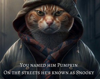 Funny Cat Refrigerator Magnets, Cat Humor, Gift for Cat Lover, Gift for Vet, You named him Pumpkin on the streets he's known as Snooky