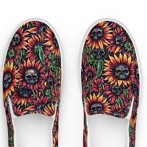 Women’s Sunflowers and Skulls slip-on canvas shoes