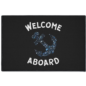 Welcome Aboard Heavy Duty Floor Mat, Gangplank Mat, Boat Sign, Yacht Gift, Welcome Mat with Nautical Anchor