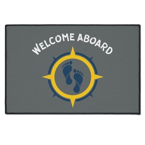 Nautical Compass Heavy Duty Floor Mat, Welcome Aboard Floor Mat, Gangplank Sign, Boat Gift