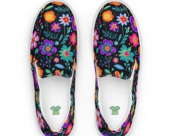 Women’s Mexican Flowers Print slip-on canvas shoes, Women's Casual Shoes