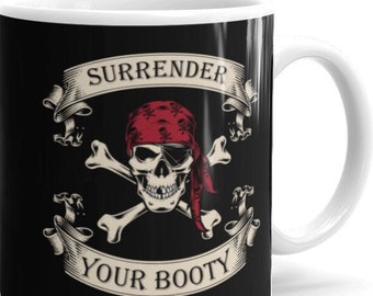 Caneca brilhante branca engraçada de crânio de pirata e ossos cruzados, caneca náutica, presente para velejador, presente para marinheiro