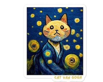 Katze Van Gogh Lustige Bubble-freie Aufkleber, Katzen Sticker, Art Lover Sticker
