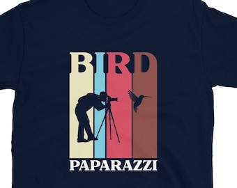 Camiseta unisex de manga corta "Paparazzi" de aves, divertida camiseta para observadores de aves, regalo para observadores de aves, regalo para aficionados a las aves.