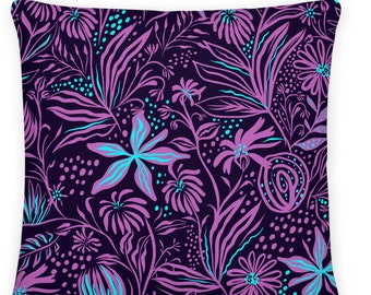 Purple Floral Design Premium Pillow, Artistic Throw Pillows, Floral Design Floor pillows, Gift Pillows