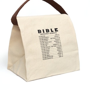 Canvas Lunch Bag With Strap, Bible Quotes Lunch Bag, Bible Emergency Numbers Lunch Bag, Bible Gift
