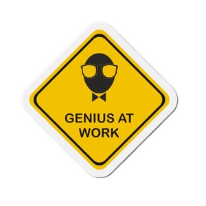 Funny Kiss-Cut Magnets, Genius At Work Sign, Office Signs, Gift For Coworker, Cubical signs