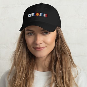 Sarah Spelled out with Nautical Signal Flags Dad hat, Semaphore Flags Cap, Boating Hat