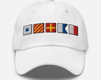 SYRAH spelled out with Embroidered Nautical Signal Flags Dad hat