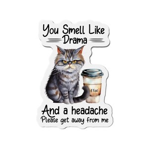 Funny Cat Die-Cut Refrigerator Magnets, You Smell Like Drama And A Headache Please Get Away From Me