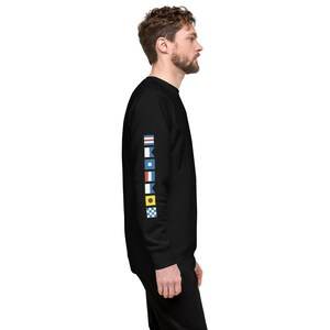 CAPTAIN spelled out with Nautical Flags on right arm Unisex Premium Sweatshirt