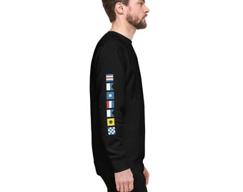 CAPTAIN spelled out with Nautical Flags on right arm Unisex Premium Sweatshirt