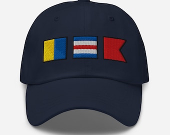 KCB spelled out with Embroidered Nautical Signal Flags Dad hat