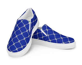 Zapatillas slip-on de lona para mujer con estampado de cuerdas náuticas en color azul marino