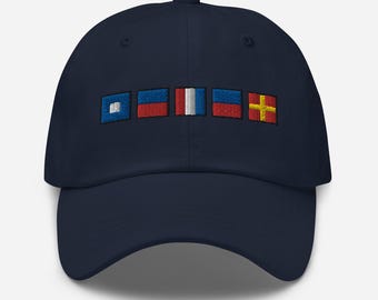 PETER spelled out with Embroidered Nautical Signal Flags Dad hat, Personalized Flag Hat