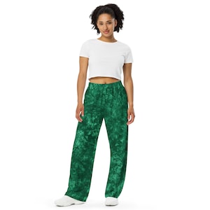 Smaragdgrün Allover-Print Unisex-Hose mit weitem Bein