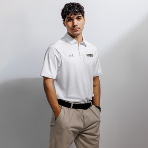 SKPR (skipper) spelled out with Embroidered Nautical Flags Under Armour® men&#39;s polo