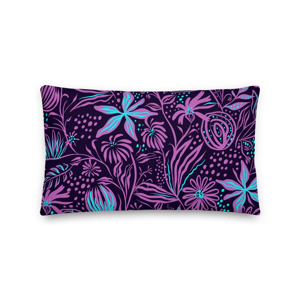Purple Floral Design Premium Pillow, Artistic Throw Pillows, Floral Design Floor Pillows, Gift ...