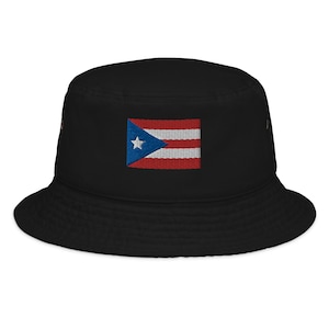 Fashion bucket hat with embroidered flag of Puerto Rico