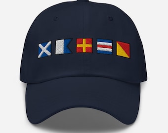 MARCO spelled out with Embroidered Nautical Signal Flags Dad hat