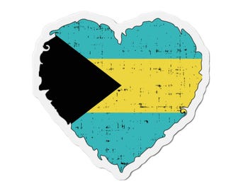 Bahamas Flag Heart Die-Cut Magnet | Distressed Patriotic Refrigerator Magnet