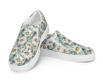 Women’s April Birth Flower slip-on canvas shoes, April Daisy