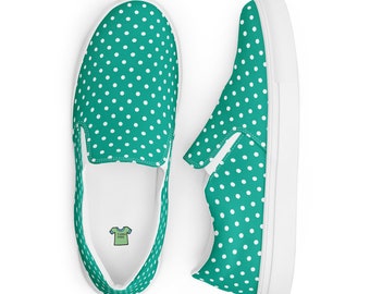 Women’s Teal with White Polka Dots slip-on canvas shoes, Casual Summer Shoes