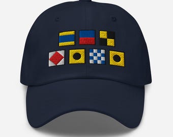 DEL FINI spelled out with Embroidered Nautical Signal Flags Dad hat