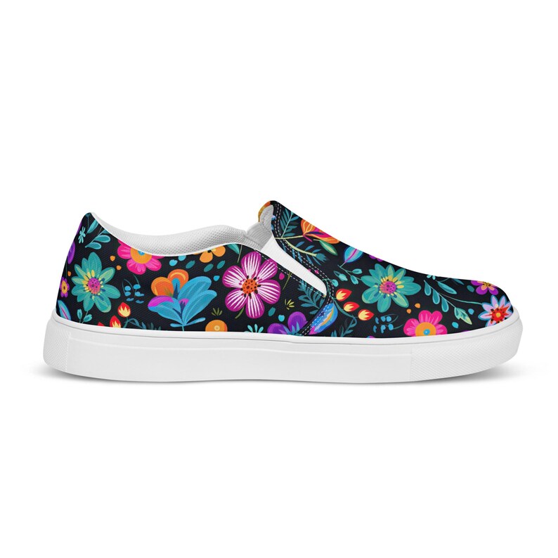 Mexican Flower Print Men’s slip-on canvas shoes, Men's Summer Shoes