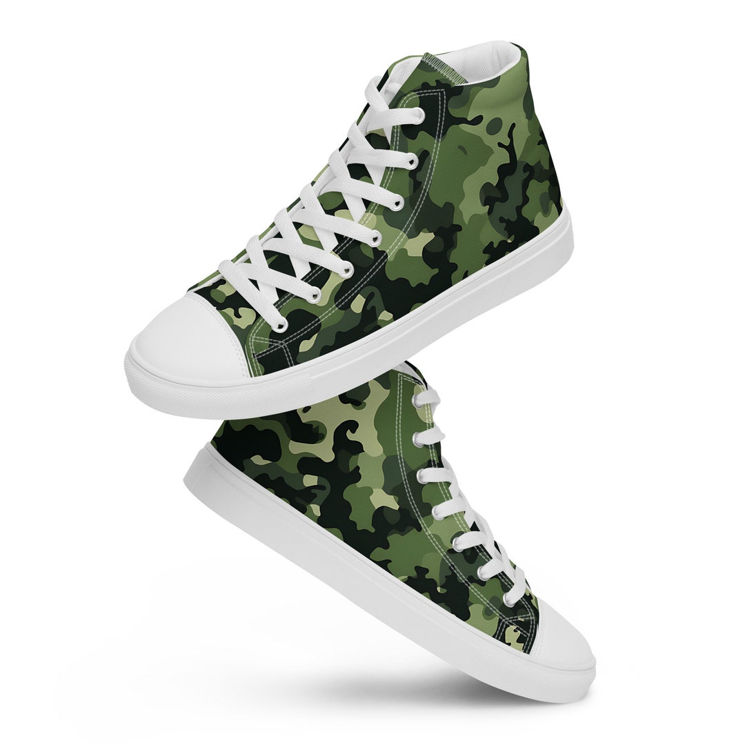 Green Camo Womens Canvas Shoes | Rugged Camouflage Slip-Ons