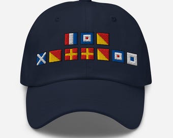 TWO MORROWS spelled out with Embroidered Nautical Signal Flags Dad hat