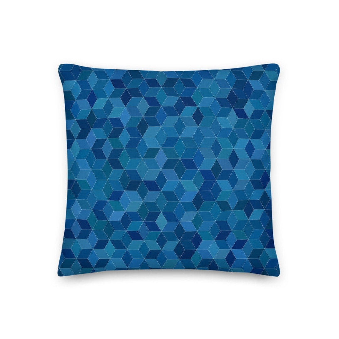 Blue Cubes Design Premium Pillow, Geometric Cube Pillow, - Etsy