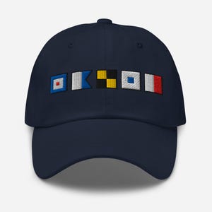 WALSH spelled out with Embroidered Nautical Signal Flags Dad hat, Personalized Flag Hat, Boat Gift
