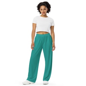 Teal All-over print unisex wide-leg pants