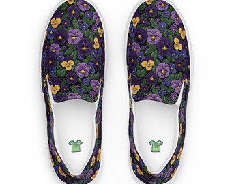 Women’s Purple Pansy Print slip-on canvas shoes, Purple Flowers Design, Purple Floral Casual Shoes