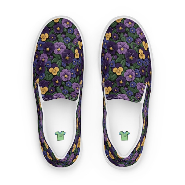 Women’s Purple Pansy Print slip-on canvas shoes, Purple Flowers Design, Purple Floral Casual Shoes