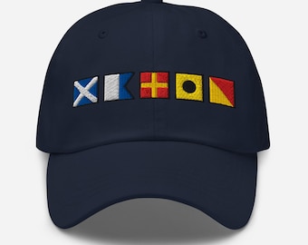 Mario spelled out with Embroidered Nautical Signal Flags Dad hat
