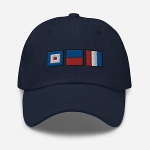 WET spelled out with Semaphore Flags Dad hat, Personalized Nautical Flags Cap