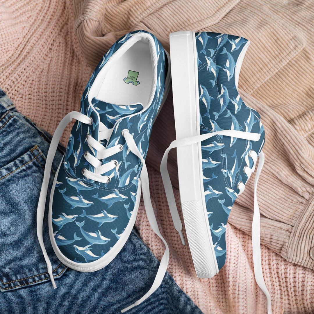 Dolphin Wave Pattern Print Men Women's High Top Shoes